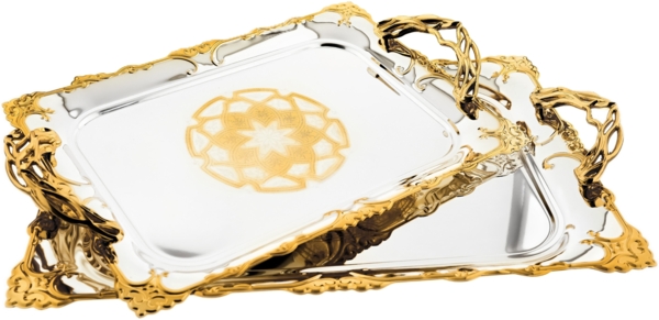 2er Set Gemusterte Serviertabletten aus Edelstahl mit eleganten Griffen