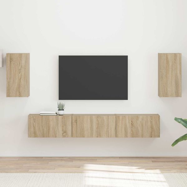 vidaXL TV-Schrankset Wandmontiert 5 pcs Sonoma-Eiche Holzwerkstoff 3409071