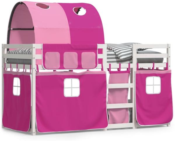 vidaXL Etagenbett mit Vorhängen und Tunnel, Massivholz Kiefer, Weiß, 80x200 cm