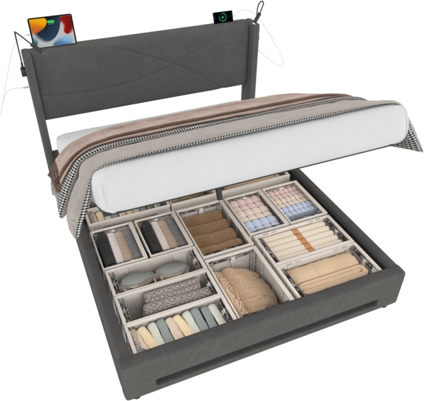 LVHOM Boxbett 160x200cm, Bettgestell mit integrierter Beleuchtung & Stauraum, USB/Typ-C-Ports, XXL-Hydraulik-Storage, platzsparend & Smart-Home-Anschlüssen Bild 7