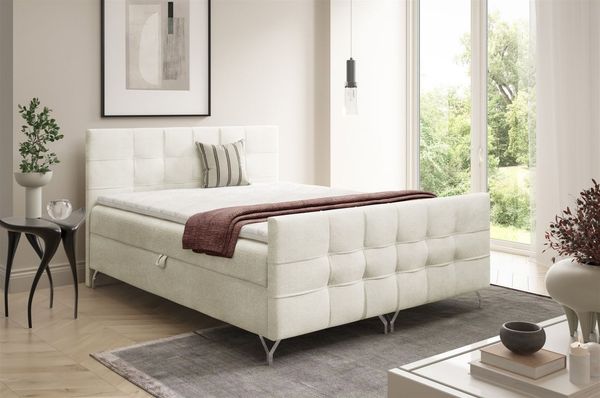 Boxspringbett Schlafzimmerbett PERLA PREMIUM 140x220cm Stoff Coral Ecru