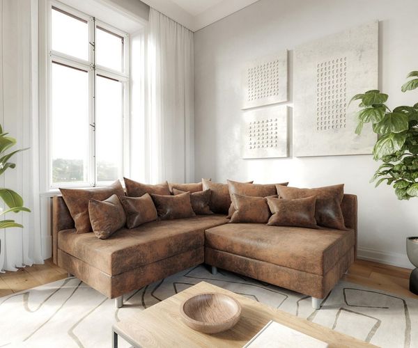 DELIFE Ecksofa Clovis, Braun Antik Optik Ottomane Links Ecksofa modular