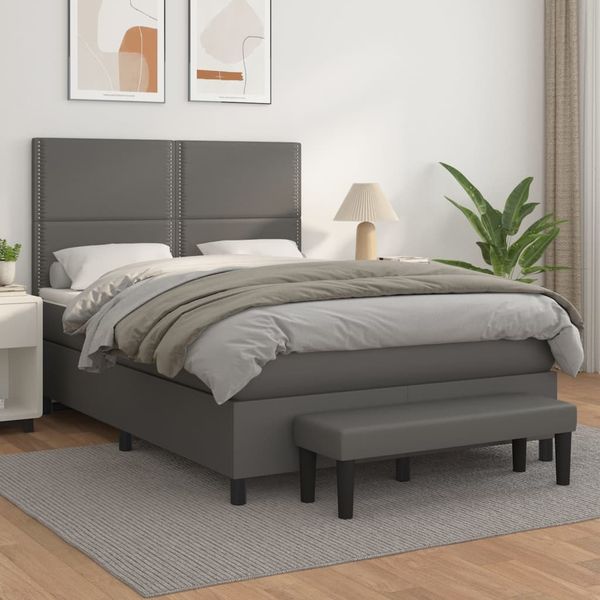 vidaXL Boxspringbett mit Matratze Grau 140x200 cm Kunstleder 3137609