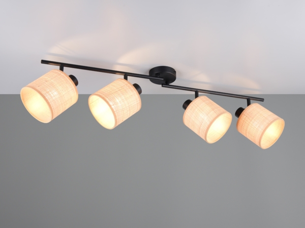 Deckenstrahler AIMEE 4-flammig mit Lampenschirmen aus Bast, Breite 87cm