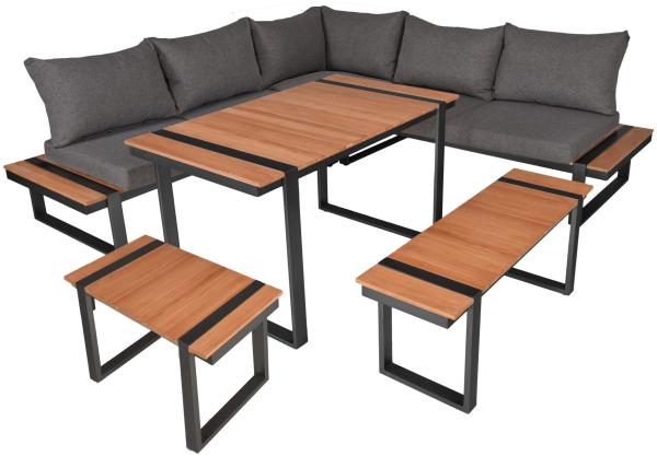 Lounge-Eckgruppe Belmira, 6-tlg. aus Alu, pulverbeschichtet / Polyester / Non-Wood