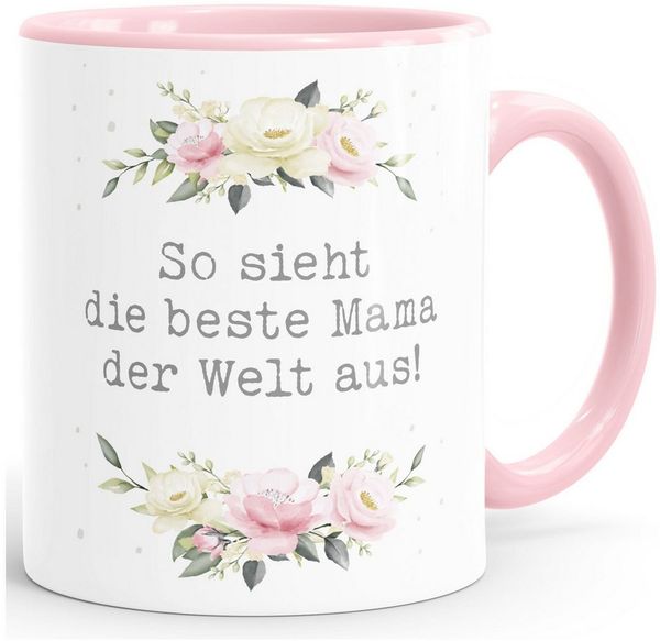 MoonWorks Tasse Kaffee-Tasse Geschenk für Mama Spruch lustig Muttertagssprüche Blumen, Keramik