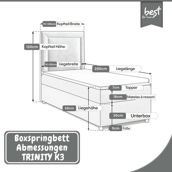 Best For Home Trinity K3 Einzelbett: Boxspringbett mit Bonnell-Federkern, Matratze und Stauraum Bild 2