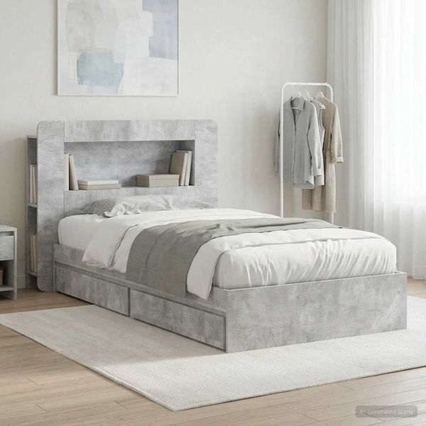 vidaXL Bettgestell mit Stauraum Betongrau 90 x 190 cm Holzwerkstoff 3433625