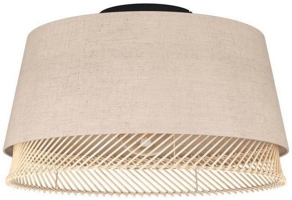 Eglo 43974 NATURE Deckenleuchte TABLEY Stahl schwarz Textil natur, Holz E27 1X40W H:23. 5cm Ø38cm dimmbar