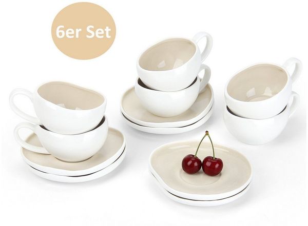 HOMELUX Espressotasse 12 Stück Kaffeetassen Set 120ml Mokkatassen Tassen Teetasse Weiß, 12-tlg, Keramik, Espresso Tasse für 6 Personen mit Untertassen Spülmaschinenfest