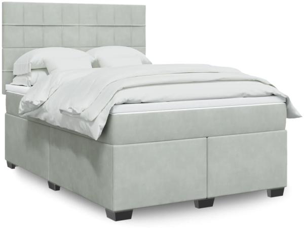 vidaXL Boxspringbett mit Matratze Hellgrau 140x190 cm Samt 3290906