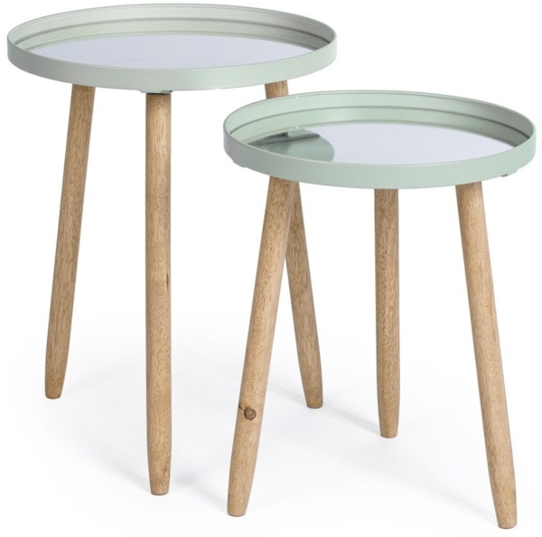 Bizzotto Beistelltisch Edvard 2er-Set mit Glasplatte, Salbeigrün, Platte mit Spiegeleffekt