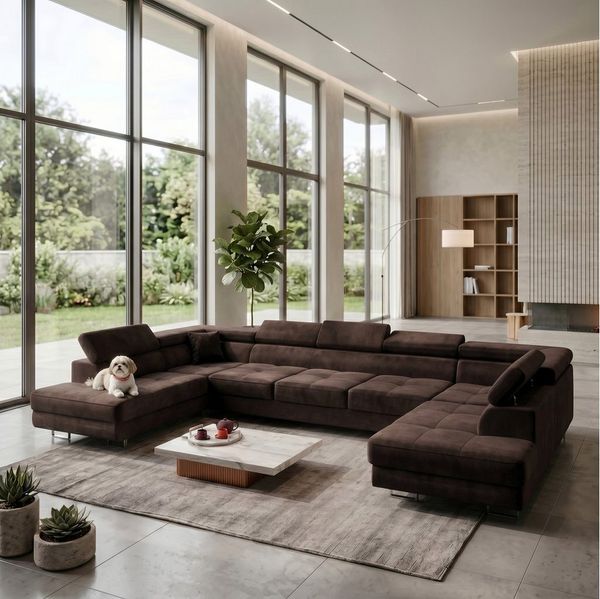Muffo Ecksofa WILD Maxi U2 XXL Wohnlandschaft U-Form, mit Schlaffunktion und Bettkasten, verstellbare Kopfstützen
