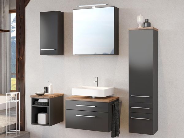 Badezimmer-Set >Davos< in Graphit Grau-Matt Wotan Eiche Nachbildung