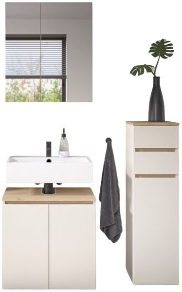 moebel-dich-auf Badmöbel-Set LONDRES, (Set 3, 3-St, Spiegelschrank, Wbu, Kommode), in kaschmir oder anthrazit, Absetzung: Cremona Eiche