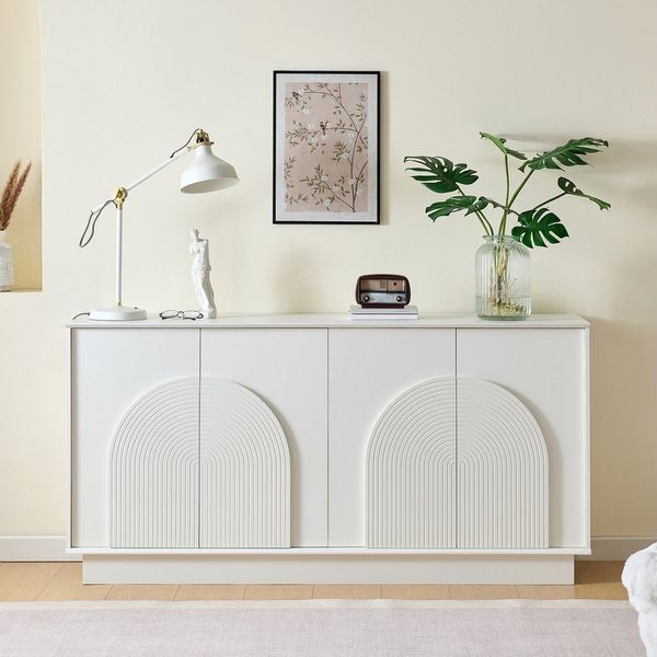 Merax Sideboard mit matter Oberfläche (1 St), Kommode mit 4 gewölbte Türen,Aufbewahrungsschrank,Anrichte,160 x 38 x 80 cm