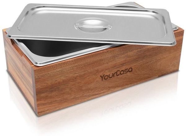 YourCasa Biomülleimer Küche - Echtholz & Edelstahl für alltäglichen Bio Müll - Komposteimer, Fassungsvermögen, 4l, Edelstahl