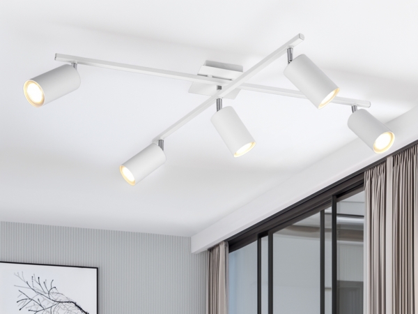 LED Deckenstrahler Weiß 5-flammig, verstellbare Spots, Breite 77,5cm