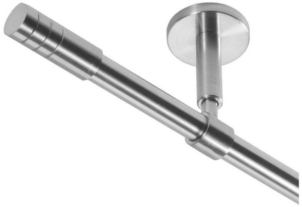 BASIT Gardinenstange Rohr Edelstahl 16 mm mit Deckenträgern 120 cm E28, Ø 16 mm, 1-läufig, verschraubt, Edelstahl, D11 120 cm E28 Zylinder