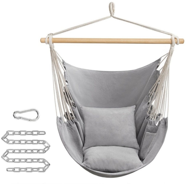 Songmics Hängesessel, Hängeschaukel, Hängestuhl mit 2 Kissen, Metallkette, bis 150 kg belastbar, Indoor und Outdoor, Wohnzimmer, Schlafzimmer, taubengrau GDC187G01
