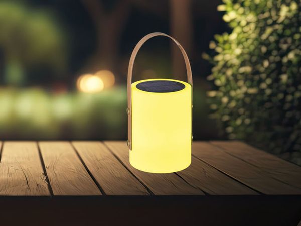 RGB LED Solar Tischleuchte, Fernbedienung, dimmbar, USB, H 24 cm
