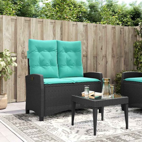 vidaXL Gartenbank Verstellbar mit Kissen Schwarz Poly Rattan 368234