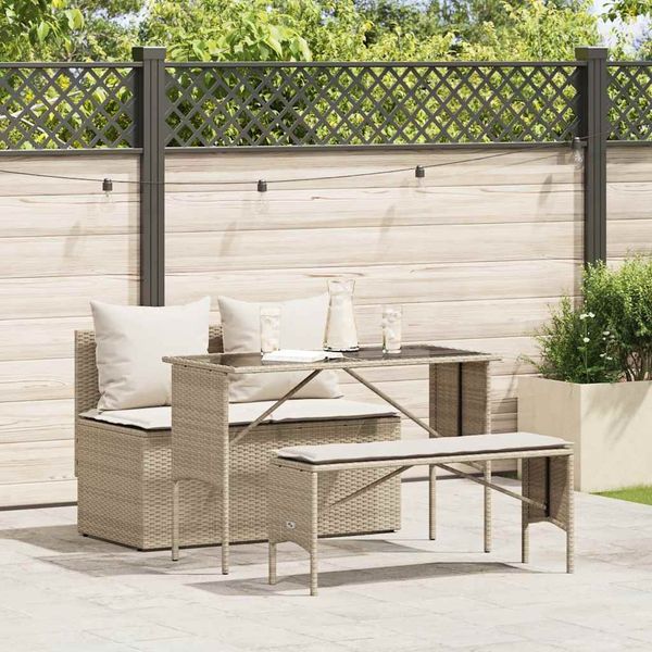 vidaXL 3-tlg. Garten-Essgruppe mit Kissen Beige Poly Rattan 4104185