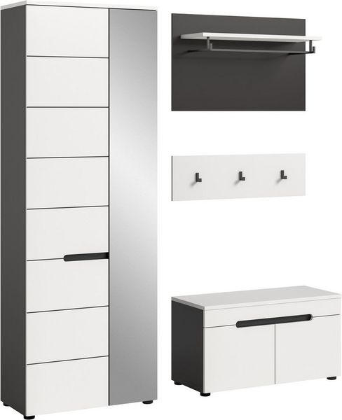 INOSIGN Garderoben-Set REHAT, TOPSELLER!, 4-teilig, Breite 160cm, individuell stellbar, (Set, 3-St, bestehend aus: Garderobenschrank, Sitzbank, Paneel, Hakenleiste), Garderobenkombination, Kombination, Set, Flurgarderobe, Diele