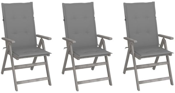 vidaXL Verstellbare Gartenstühle 3 Stk. mit Auflagen Massivholz Akazie 3064729