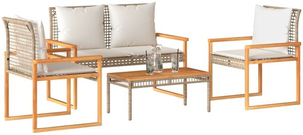 vidaXL 4-tlg. Garten-Lounge-Set mit Kissen Beige Poly Rattan 365859