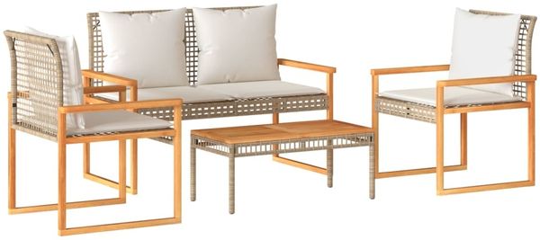 vidaXL 4-tlg. Garten-Lounge-Set mit Kissen Beige Poly Rattan 365859 Bild 2