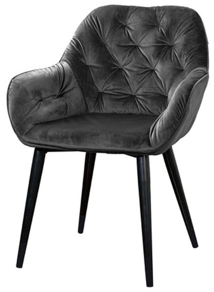 Chessy - Esszimmerstuhl mit Armlehne , gepolsterter Sitz und Rücken, komfortable Chesterfield Polsterung, Samtstuhl , Metallfuss in anthrazit matt Bild 2