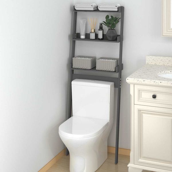vidaXL Toilettenregal Grau 63,5x32x179 cm Massivholz Kiefer 824655