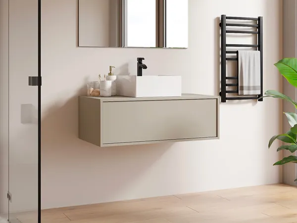 Vente-unique - TEANA Waschbeckenmöbel Holz, Platte Beige - B 47 cm x H 32 cm x L 94 cm