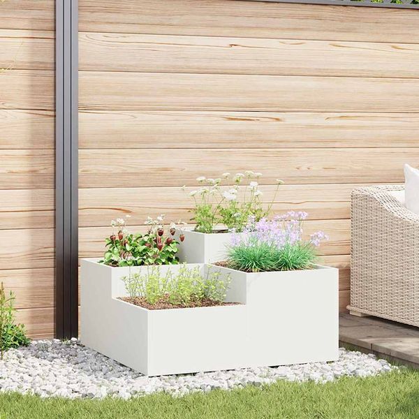 vidaXL Gartenblumentopf Weiß 80 x 80 x 48 cm Stahl 865842