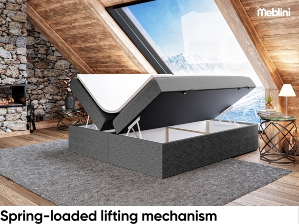 MEBLINI Boxspringbett LIONEL 180x220 cm mit Bettkasten - H3/Dunkelgrau Webstoff Polsterbett - Doppelbett mit Topper & Bonellfederkern-Matratze Bild 3