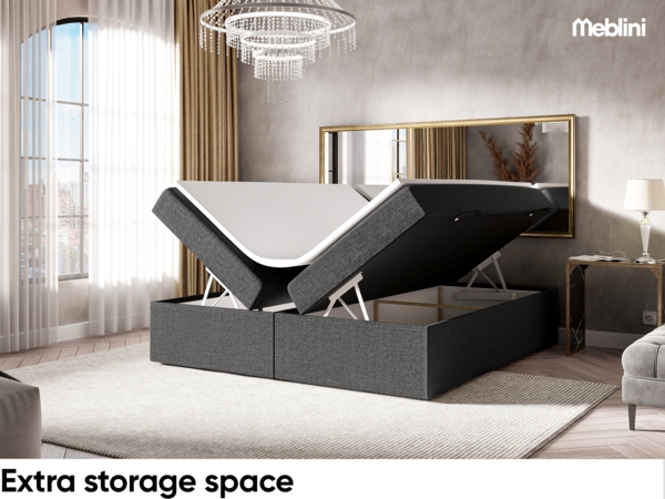 MEBLINI Boxspringbett LIONEL 180x220 cm mit Bettkasten - H3/Dunkelgrau Webstoff Polsterbett - Doppelbett mit Topper & Bonellfederkern-Matratze Bild 5