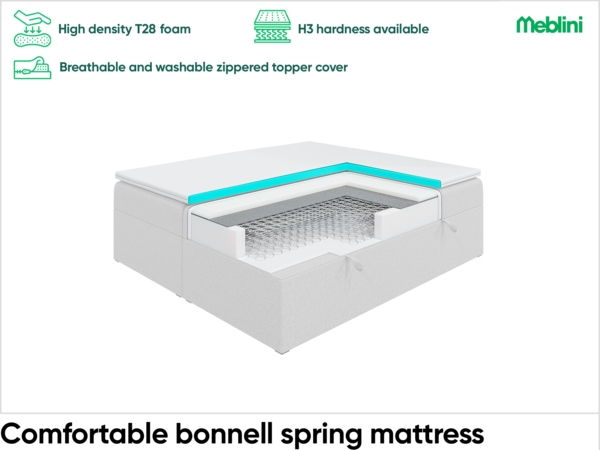 MEBLINI Boxspringbett LIONEL 180x220 cm mit Bettkasten - H3/Dunkelgrau Webstoff Polsterbett - Doppelbett mit Topper & Bonellfederkern-Matratze Bild 6