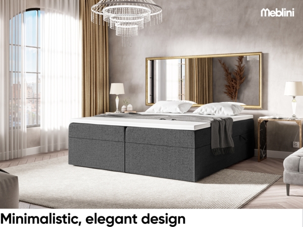 MEBLINI Boxspringbett LIONEL 180x220 cm mit Bettkasten - H3/Dunkelgrau Webstoff Polsterbett - Doppelbett mit Topper & Bonellfederkern-Matratze Bild 4