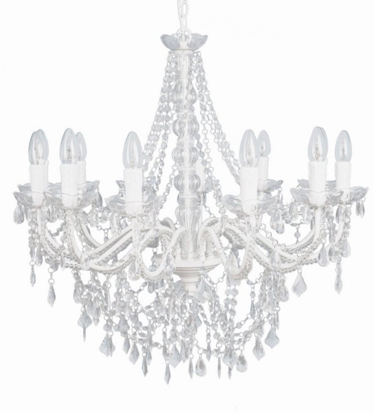 Grafelstein Kronleuchter Großer 12-armiger Kronleuchter weiß mit Kristallen H70cm