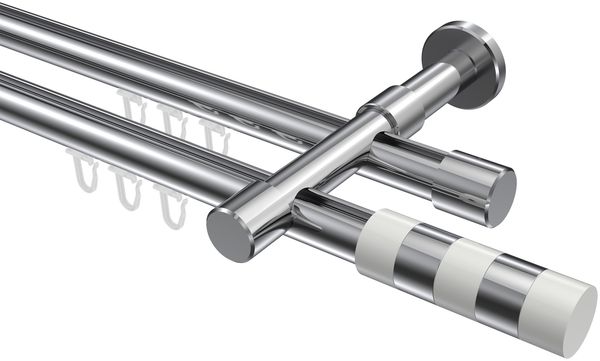 Innenlauf-Gardinenstangen-Set Prestige Mavell 240 cm (geteilt in 2 x 120 cm), 2-läufig, 20 mm Ø Chrom