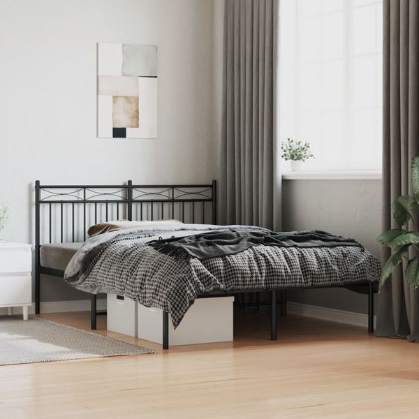 vidaXL Bettgestell mit Kopfteil, Metall, Schwarz, 135x190 cm