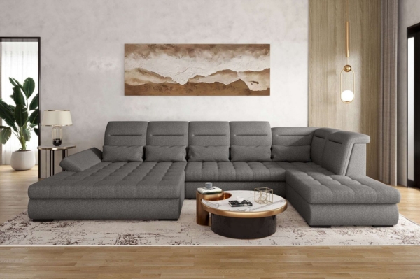 99rooms Wohnlandschaft Toscana, Sofa, U-Form, Bettfunktion, Rundumbezug aus gepolstertem Velours VOGUE