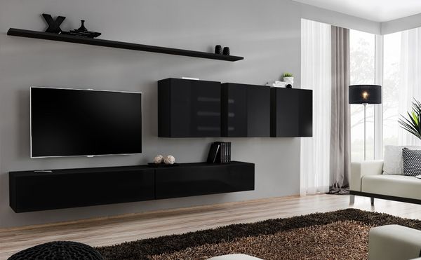 Hängende Wohnwand Switch VII in Schwarz 340 x 150 cm 7-teilig