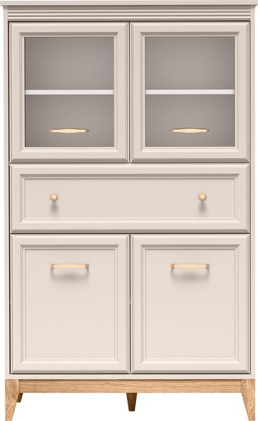 AX LIVING Vitrine Nymphen Cashmere Glas 4 Türen 1 Schublade MDF Eiche Beine