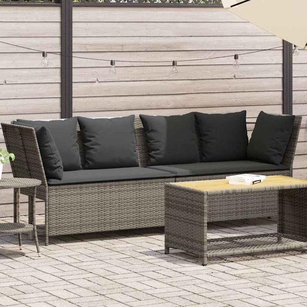 vidaXL Gartensofa mit Kissen Grau Poly Rattan 4104124