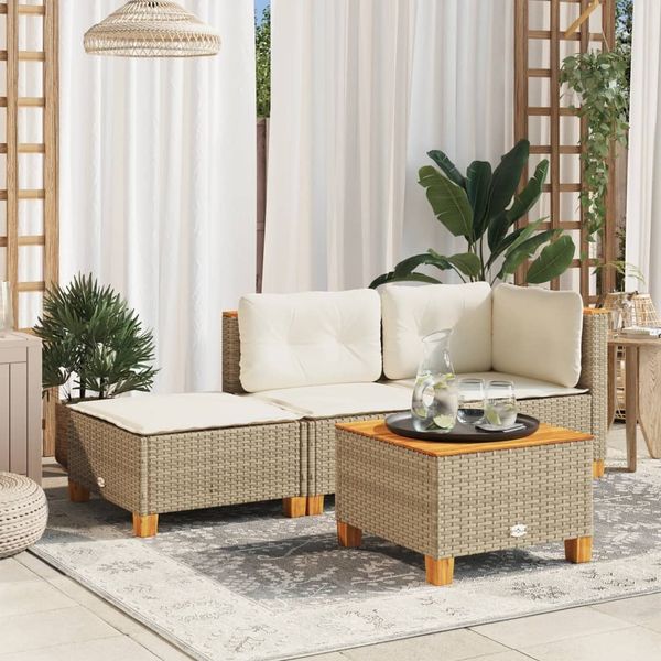 vidaXL Gartenhocker mit Kissen Beige 63,5x56x32 cm Poly Rattan 365913