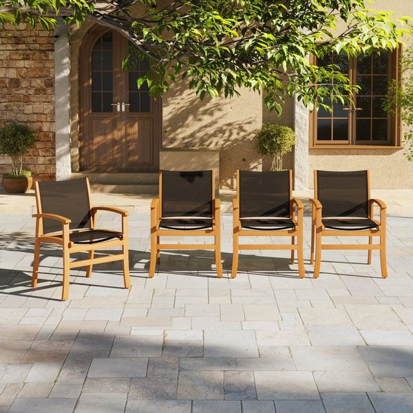 JOIVI Gartenstuhl Holz Gartenstühle (Akazienholz Essstühle), Atmungsaktivem Textilene-Gewebe für Garten & Terrasse, 4-tlg Schwarz