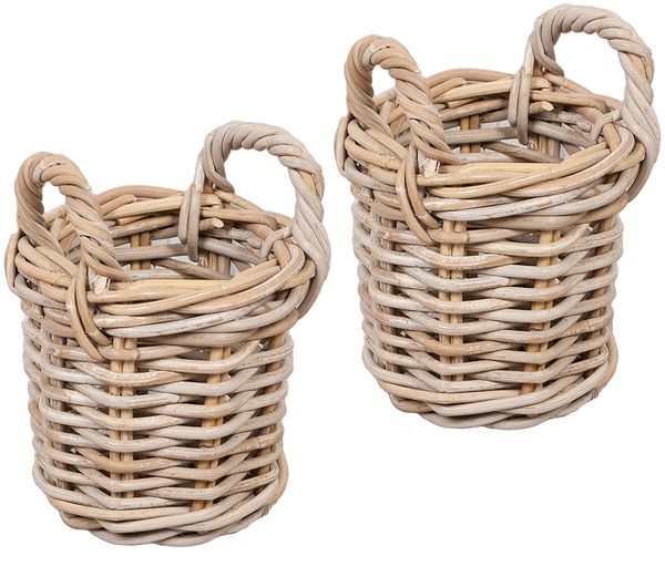 2er Set Rattankorb BAKUL rund Grey ca. 20cm Aufbewahrungskorb Dekokorb Korb