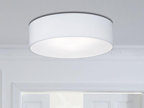 meineWunschleuchte LED Deckenleuchte, Dimmfunktion, LED wechselbar, Warmweiß, Designklassiker Stoff-Lampe Decke Lampenschirm Weiß flach rund Ø 45cm